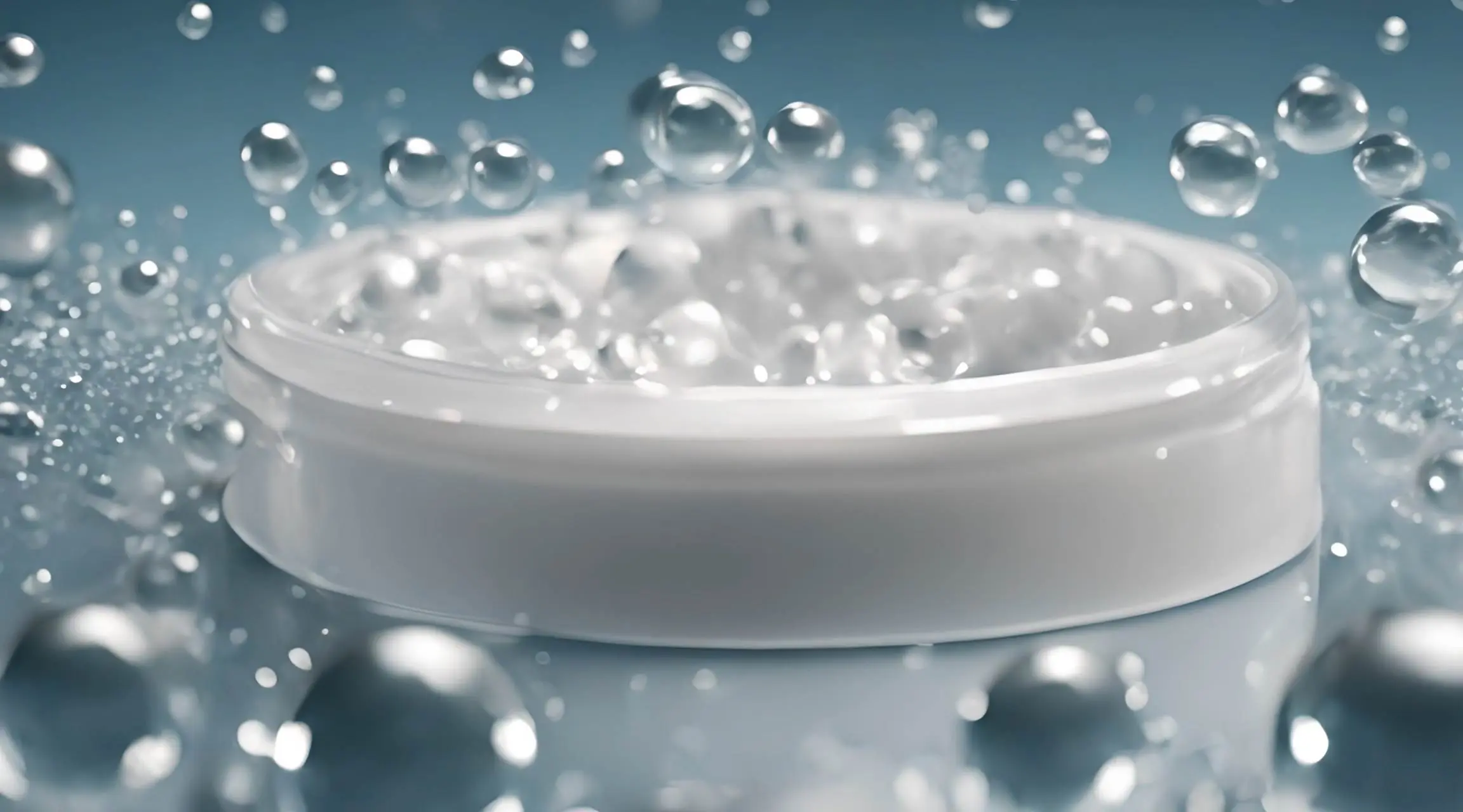 Pristine Water Droplets on Cosmetic Container